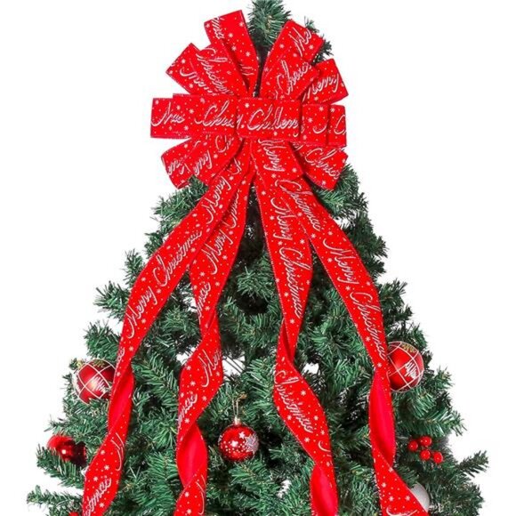 Christmas Tree Topper Christmas Wreath Bow, 52 * 13 inches Tree Toppers Bow - Picture 1 of 7